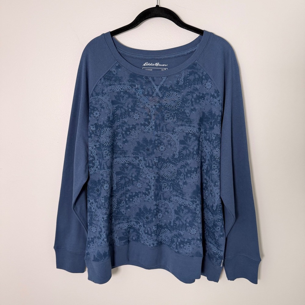 Eddie Bauer‎ Cotton Blend Paisley Ribbed Long Sleeve Tee (2XL) Stretch Comfort - Picture 2 of 14